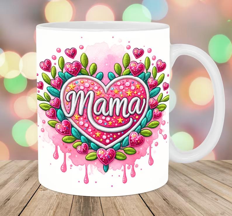 3D Embroidery Flower Embroidered Ceramic Coffee Mug Tea Cup Mom Mum Mother