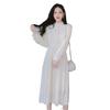 Elegant Lace Midi Dress Women Wear A-Line Floral Print Long Sleeve Layering Under