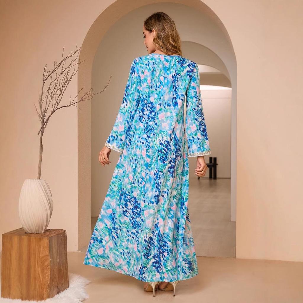 2025 Middle East Women's Summer Long Abaya Dress - Printed Dubai Style