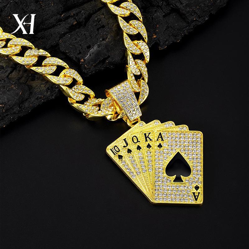 European & American Hip-Hop Cuban Chain Poker Card Pendant Men's Necklace