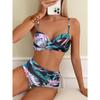 European and American Sexy Bikini Swimsuit High Waist Cross Straps Gather To Cover The Belly and Look Thin Split Swimsuit