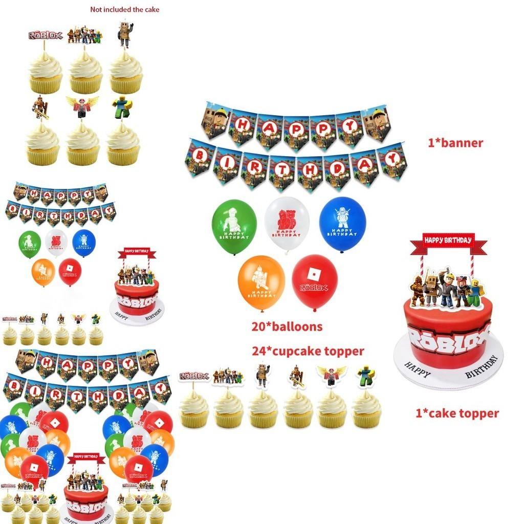 Roblox Birthday Party Supplies Kit Featuring Vibrant Banner Balloons And Cake Toppers For Kids
