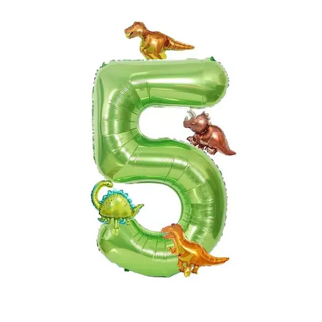 6 Stück /Set 40 Zoll Großer Aluminiumfolien-Zahlenballon Mit Niedlichen Mini-Dinosaurier-Ballons Für Geburtstagsfeier Jubiläumsdekoration