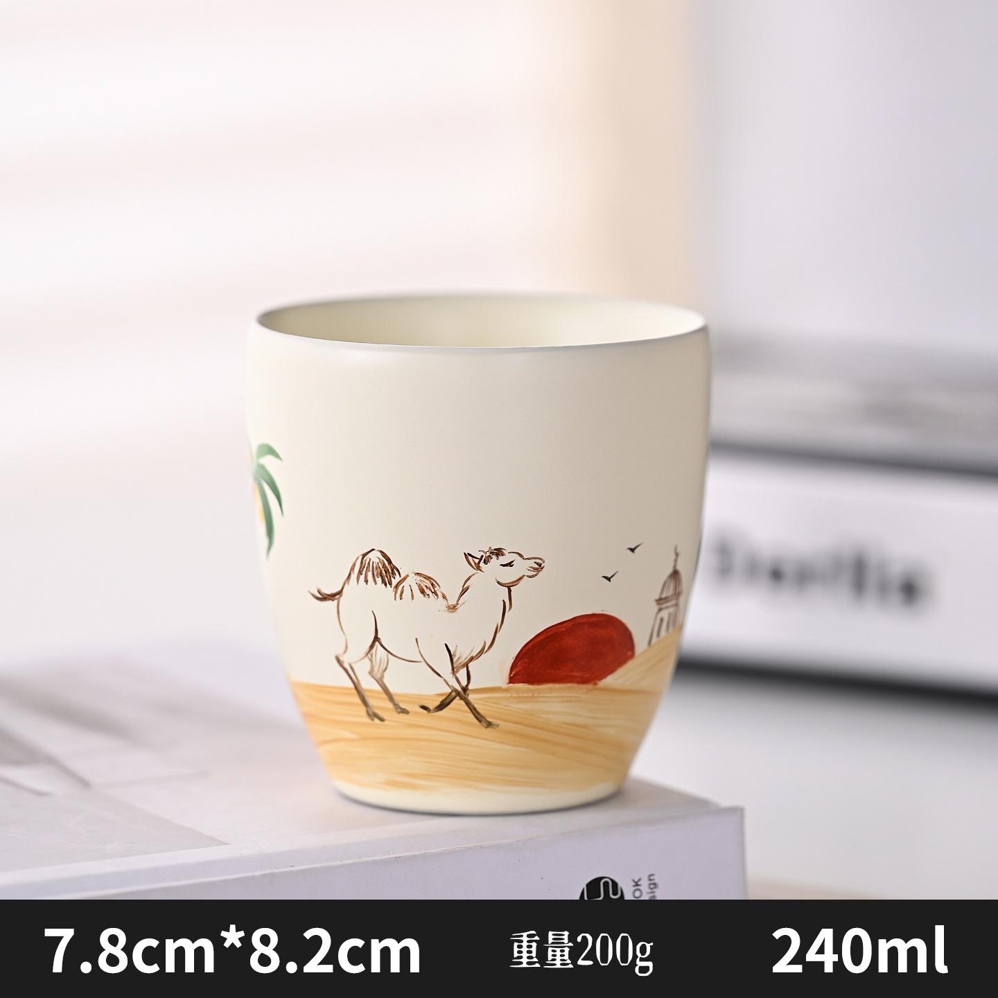 Hand-painted Desert Camel Ceramic Coffee Cup Matt Ceramic Coffee Cup Unique Desert Scene Art Cup Housewarming or Birthday Gift 160ML