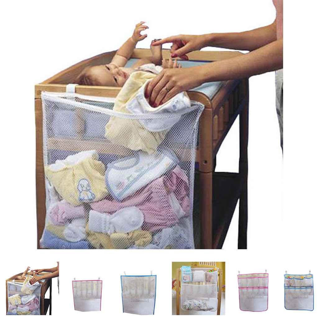 Diaper Organizer Bedding Crib Mesh Baby Cot Organizer Hanging Storage