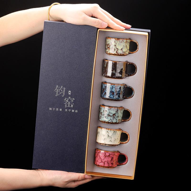 Kiln-changed teacup ceramic five-element cup gift box set, high-end retro tea cup accompaniment gift, give customers a full set of small gifts