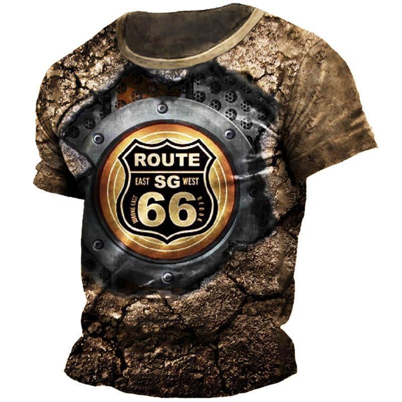 Letní Pánské Tričko Vintage Potisk 3D Americká Route 66 Tričko Krátký Rukáv Tričko Topy Nadměrné Tričko Volné Pánské Oblečení