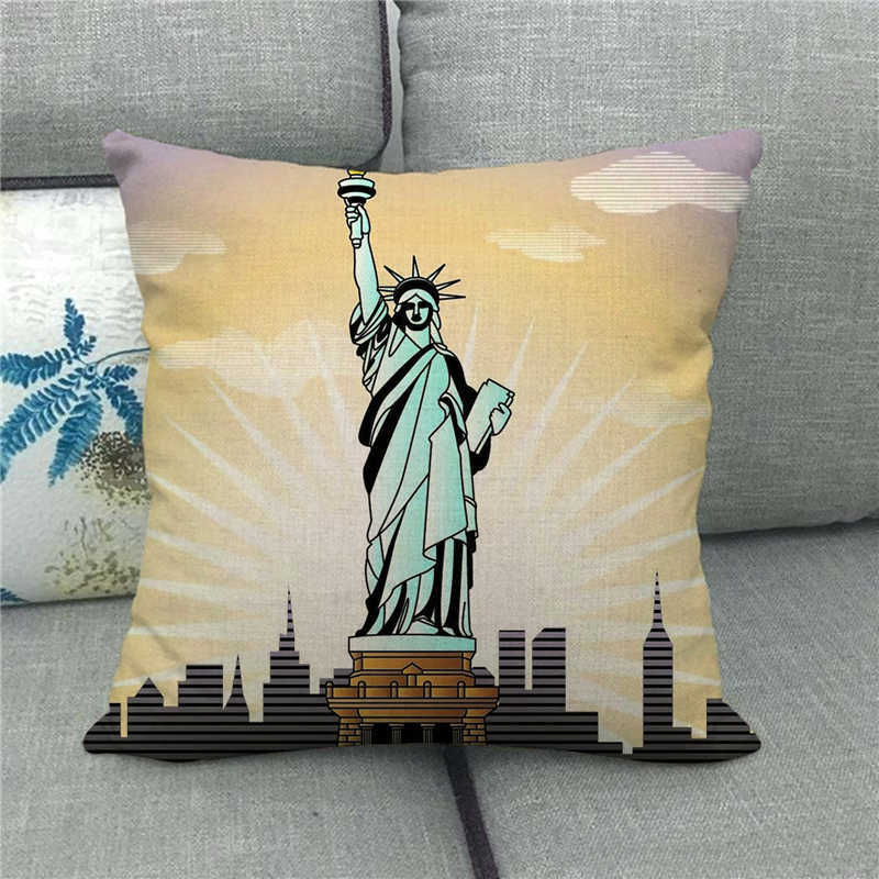 The Statue Of Liberty (Independent And Free) Digital Printing Short Plush Pillow Covers For Sofa Office Cushion Cover Home Goods