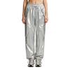 Shiny Metallic Cargo Pants for Women Elastic Waistband with Ruffle Trim Multiple Pockets Jogger Style for Hip Hop Music Stage Outfit