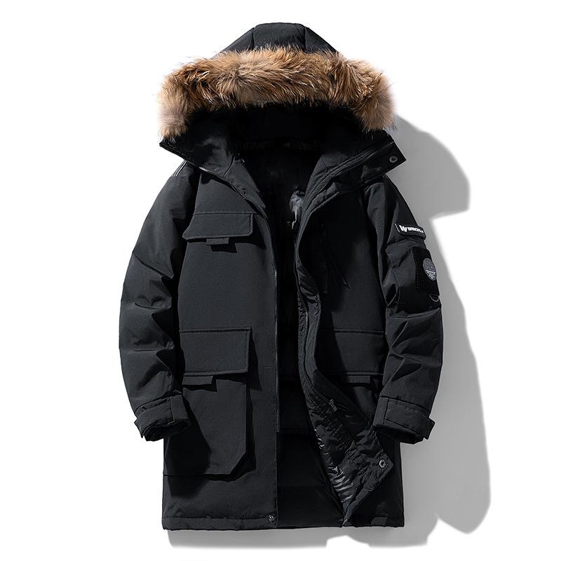 

Winter fur collar tooling down jacket hooded trendy fashion medium and long thickened warm couple green winter 3XL