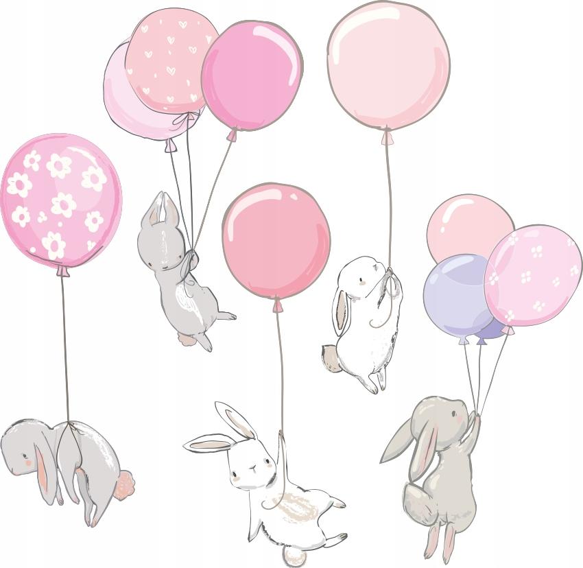 Decorative Sticker For Kids - Rabbits With Balloons Pink