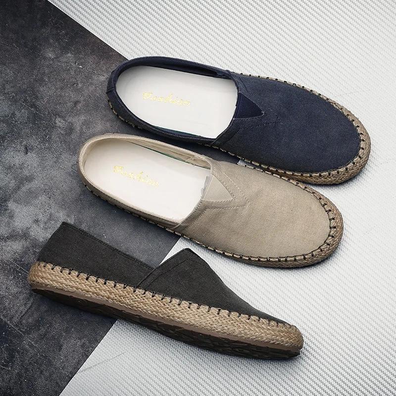 Summer Breathable Woven Linen Shoes Lightweight Fashionable Casual Slip-On Canvas Sneakers Low Top Easy To Wear Shoes For Men