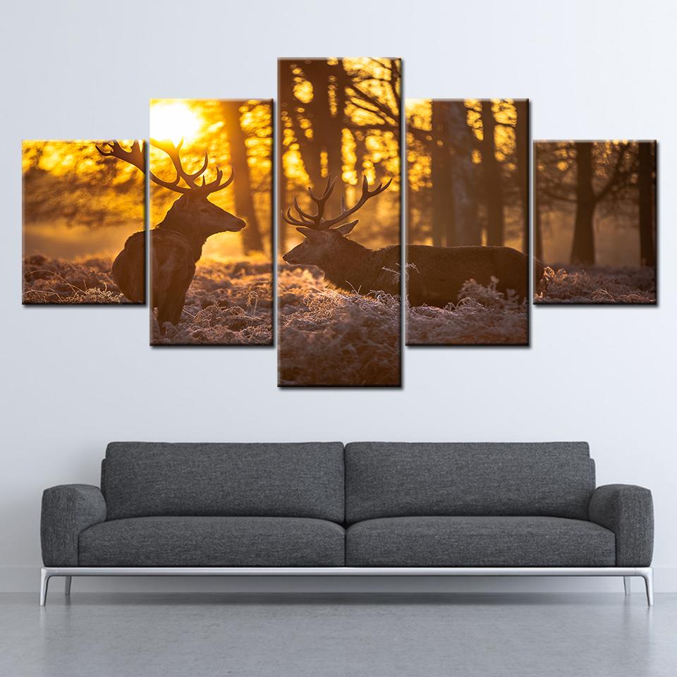 5 piece HD canvas Animal two Deer in forest Canvas picture painting decor print Modular poster wall art Living Room Home Decor