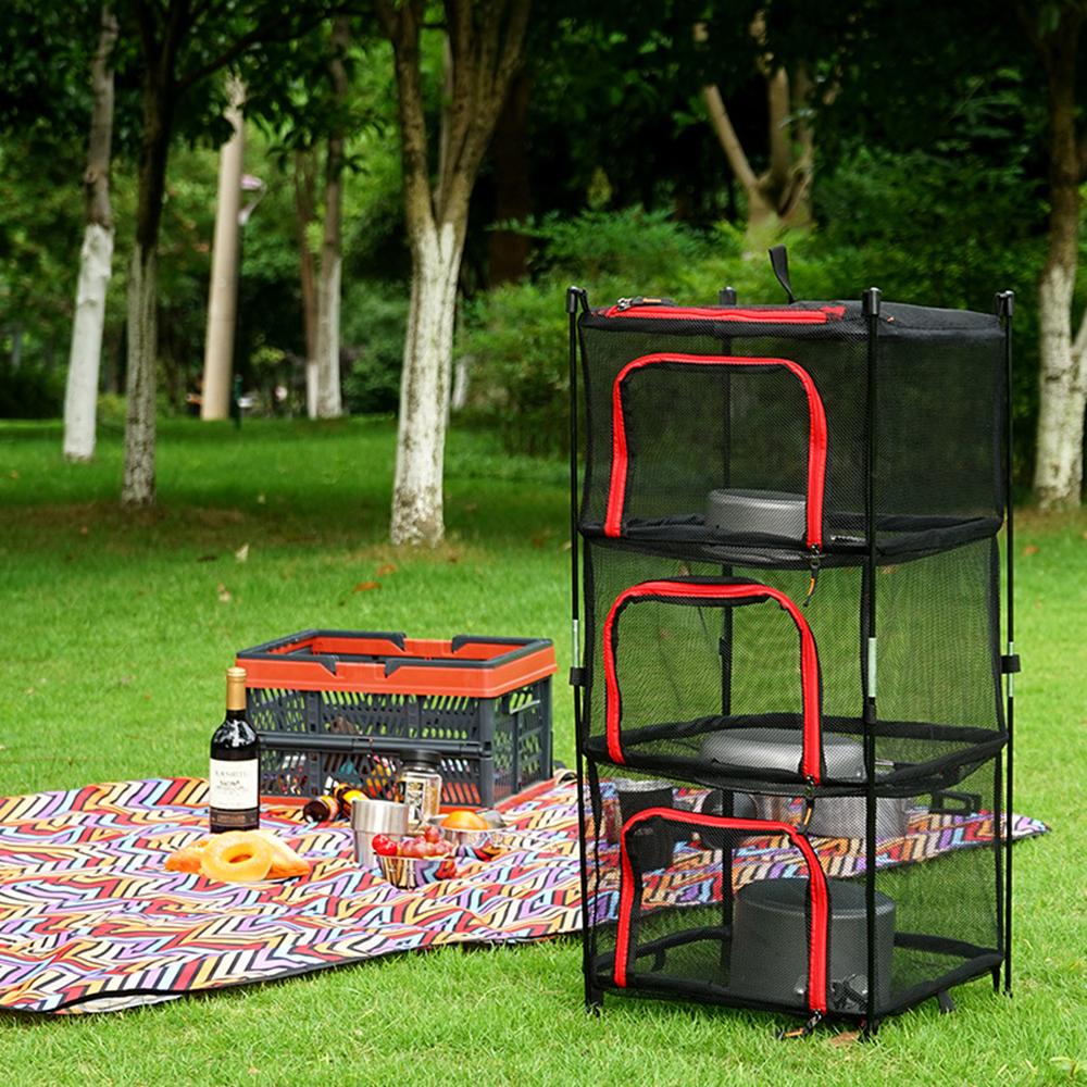 Camping Dry Net 4 Layer Foldable Drying Rack with Carry Bag Multifunctional Mesh Storage Basket for Outdoors Camping