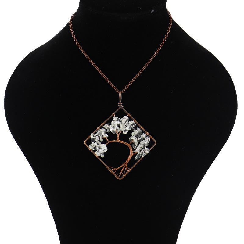 Handmade Vintage Tree of Life Necklace with Wire-Wrapped Natural Crushed Stone Crystal
