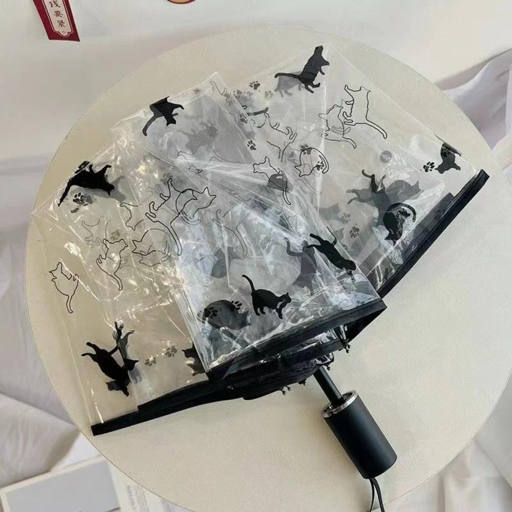 Japanese Style Manually Transparent Umbrella Three-Fold Sakura Folding Umbrella Cat Photographing Prop Rain Umbrella Raining