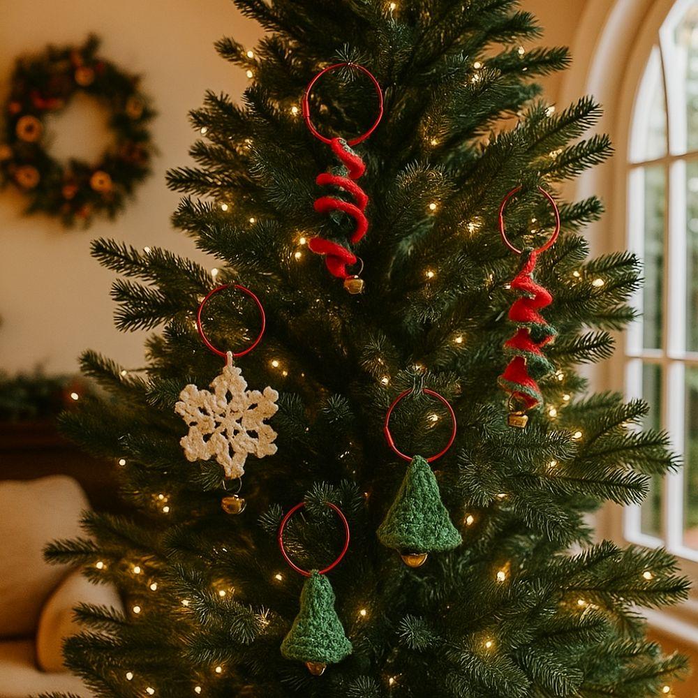 Yarn Weaving Christmas Hanging Ornament Snowflake Bell Handmade Knitted Christmas Wind Chime Cartoon Xmas Tree Pendant