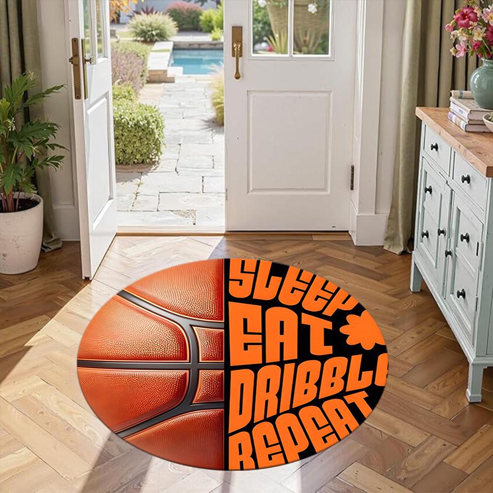 Basketball Runde Bodenmatte Design für Balkon Spielzimmer Wohnheim Eingangsbereich Rutschfeste Runde Teppich Anime Büro Dekoration