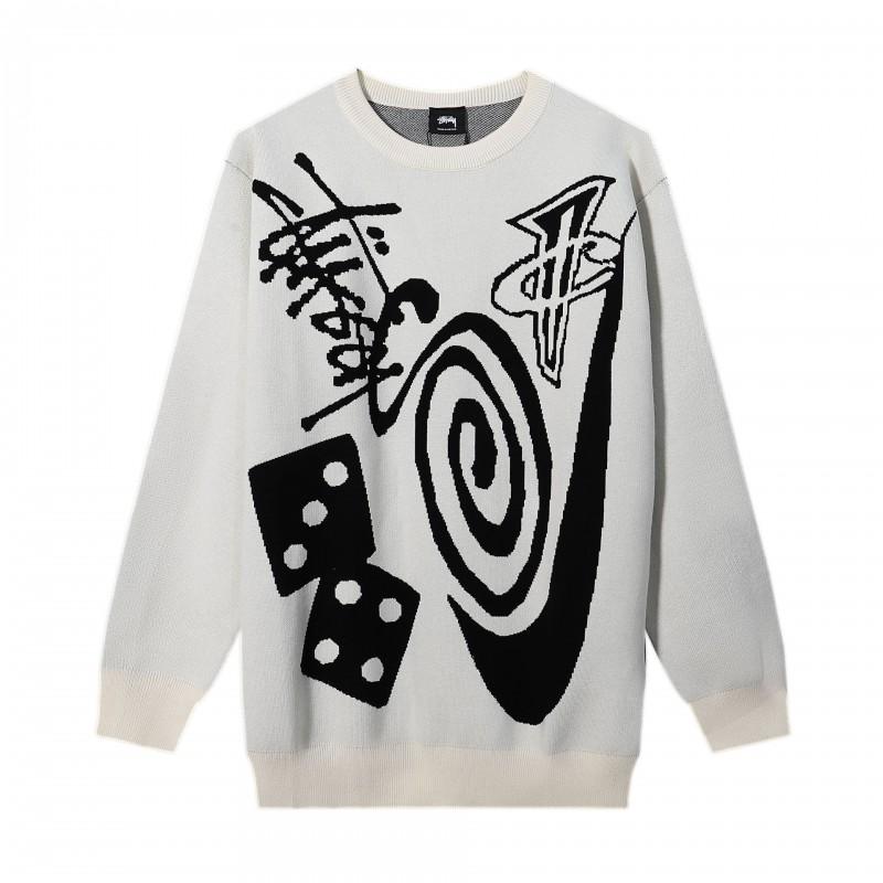 Unisex Baumwollstrickpullover mit geschwungenem Buchstabenaufdruck Lockerer Schnitt Langarm Herren Damen Jugendliche Freizeitkleidung