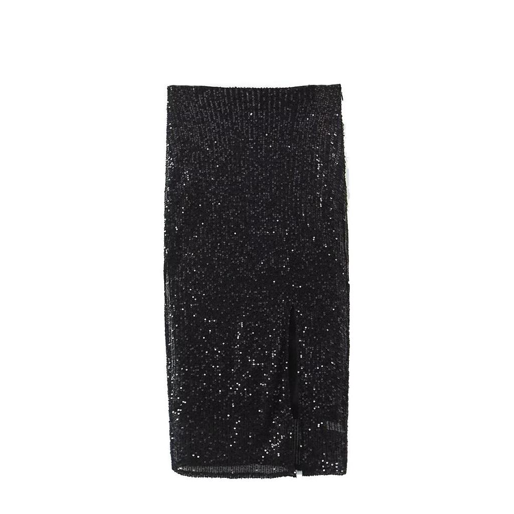 Winter 2024 Women's European & American Style Slim Sequin Midi Skirt