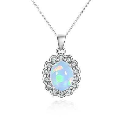 100 % natürlicher Opal-Silber-Anhänger, oval, 8 x 10 mm, 2 ct bis Edelstein für Frauen und Mädchen, Festival- und Geburtstagsgeschenk, edler Schmuck