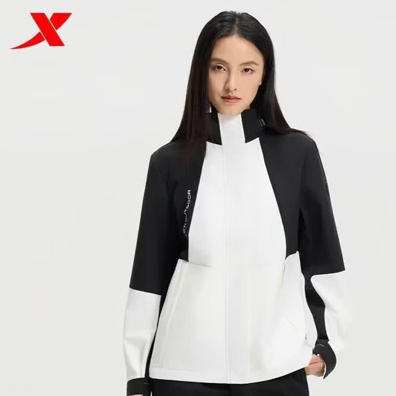 XTEP Women s Double-Layer Hooded Warm Colorblock Jacket L