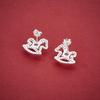 S925 Sterling Silver Rocking Horse Stud Earrings with Cubic Zirconia – Lucky New Year Gift for Her