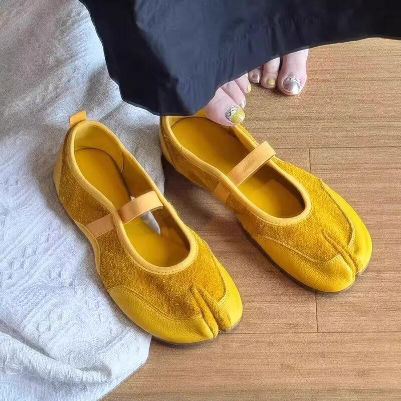 Spring and Summer New Versatile Split-toed Ballet Shoes Women's Matte Soft Leather One-pedal Flat Mary Jane Single Shoes