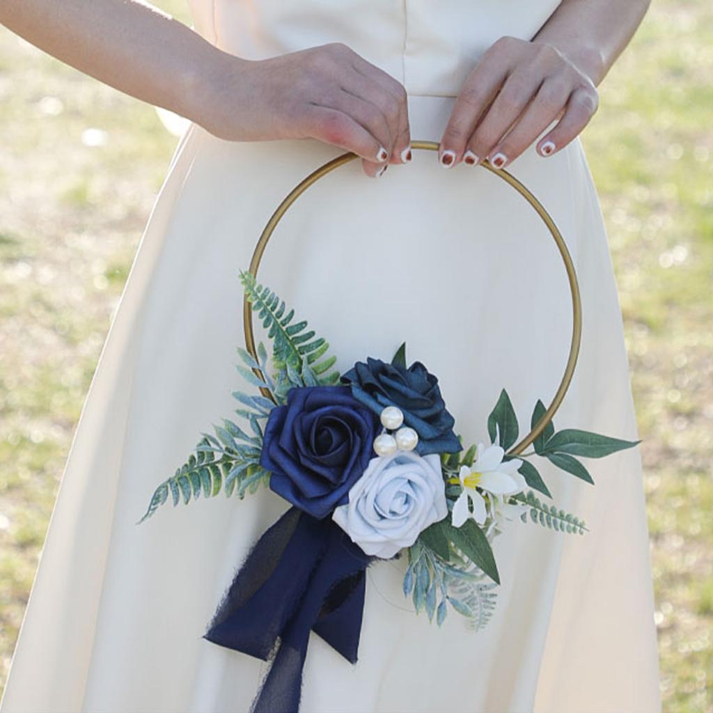 Wedding Floral Hoop Wreath Artificial Flower Wreath for Bridesmaids Bridal Shower Ceremony Anniversary Rose Red