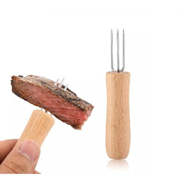 Corn Holders Stainless Steel with Wood Handle, Corn On The Cob Holders Fruit Forks for Home Cooking and BBQ, Cooking, Picnics, Parties and Camping,