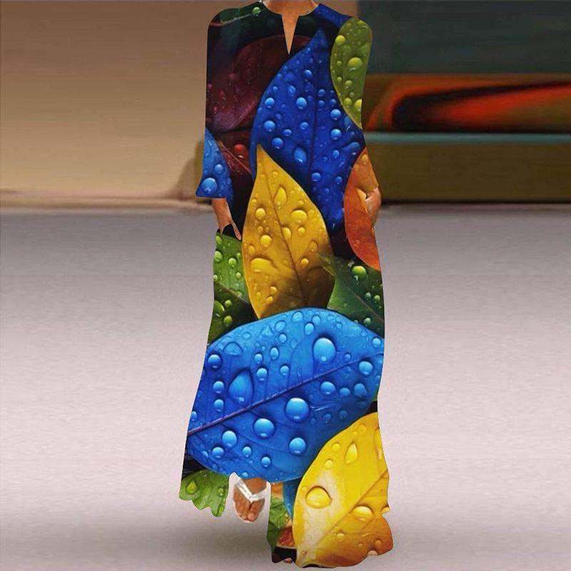 Long Sleeve Dress Classical Beauty Pattern Print Dress Stage Show Performance Wear Travel Photography Clothes