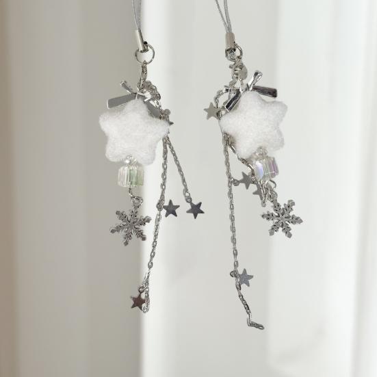 Yousheng Schneeflocke Weihnachten Handyband für Frauen Winter Plüsch Beflockung Schlüsselanhänger für Tasche Kameratasche Mode Feiertagsgeschenk Accessoire