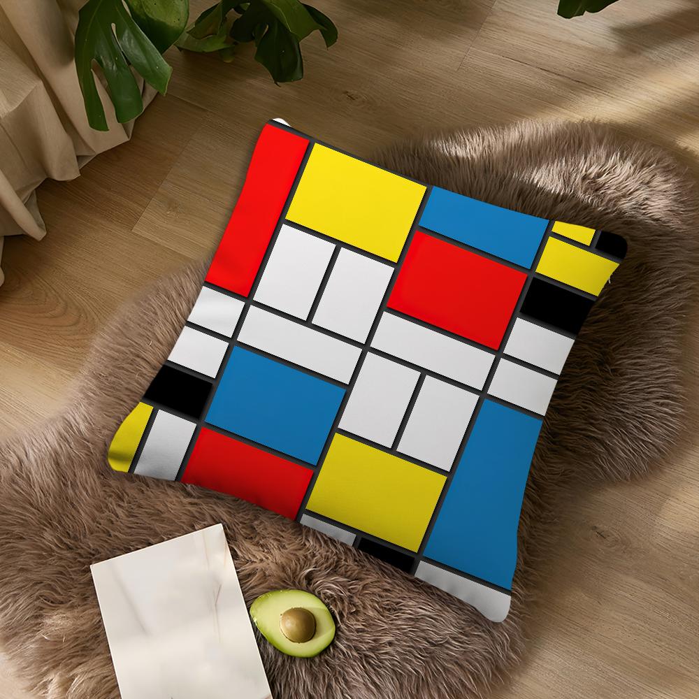 P-Painting Piet Mondrian Art Cushion Cover Living Room Accent Couch Back Support Square Lounge Restful Nap Companion Pillow Case