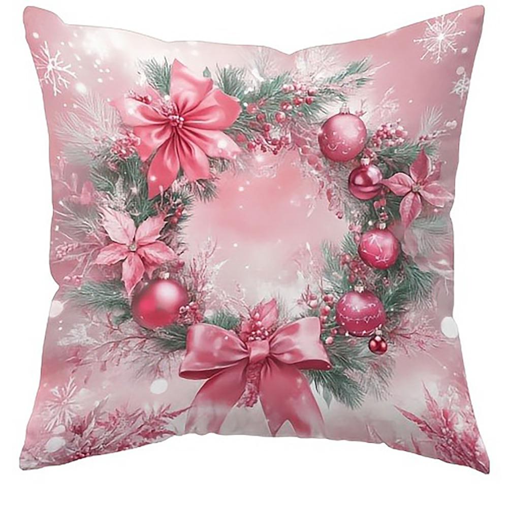 

Pink Christmas Pillowcases: Snowman, Santa, Tree & Wreath Designs Sofa room cushion cover home decoration new year gift 16x16Inch