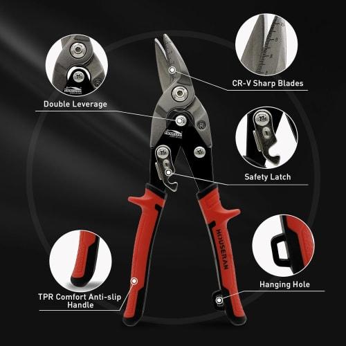 HOUSERAN All-Purpose Scissors, Sheet Metal Scissors, CR-MO Metal Scissors, Heavy-Duty Metal Scissors, Metal Cutting, Bulky Waste Dismantling, Multipur