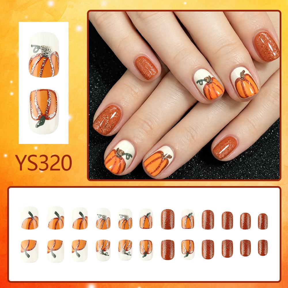 24-Piece Halloween Pumpkin Glitter Short Square Nails - Wearable, Simple Whitening Manicure, Removable