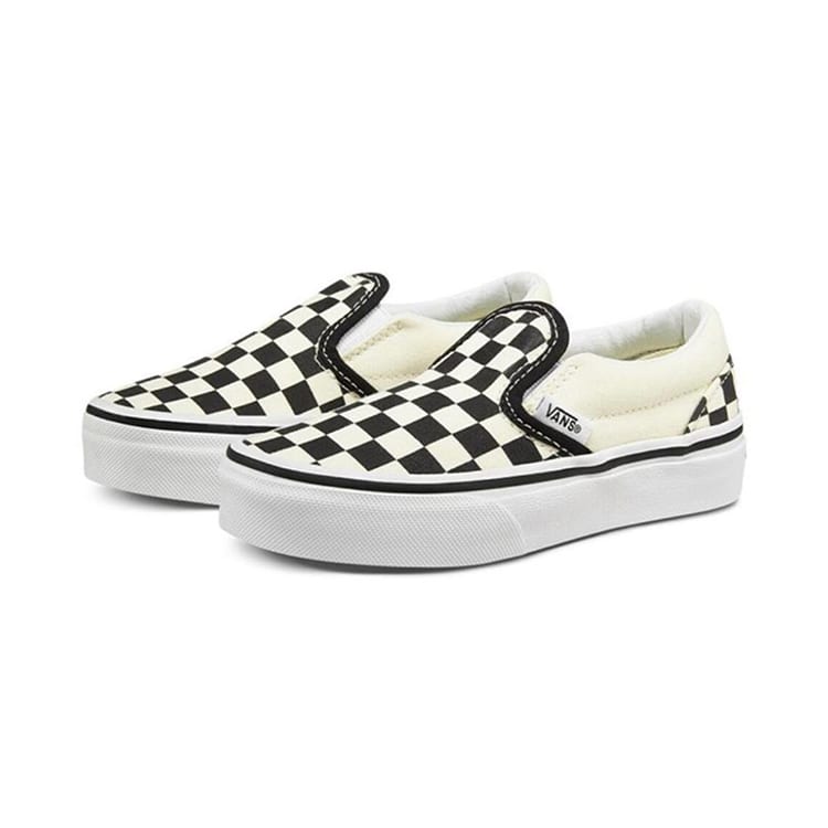 Vans CLASSIC SLIP on Canvas Breathable Low top Kids' Skateboarding Shoes Black White Checkerboard VN000ZBUEO1