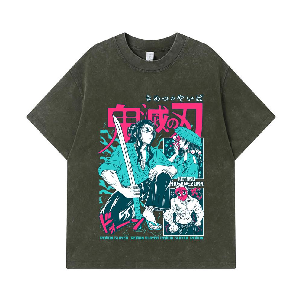 

275 GSM Washed T-shirts 100% Cotton Demon Slayer V94 Haganezuka Print Unisex Heavy Cotton T Shirt S армия зеленый
