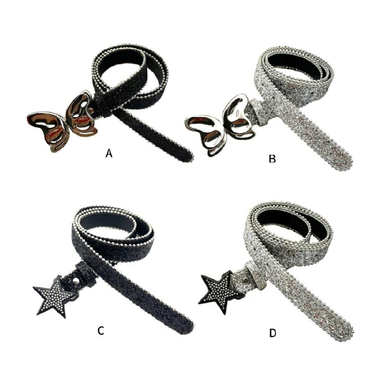 Girl Glittered Waist Belt Street Dance Jeans Belt Decorative Butterfly Belt