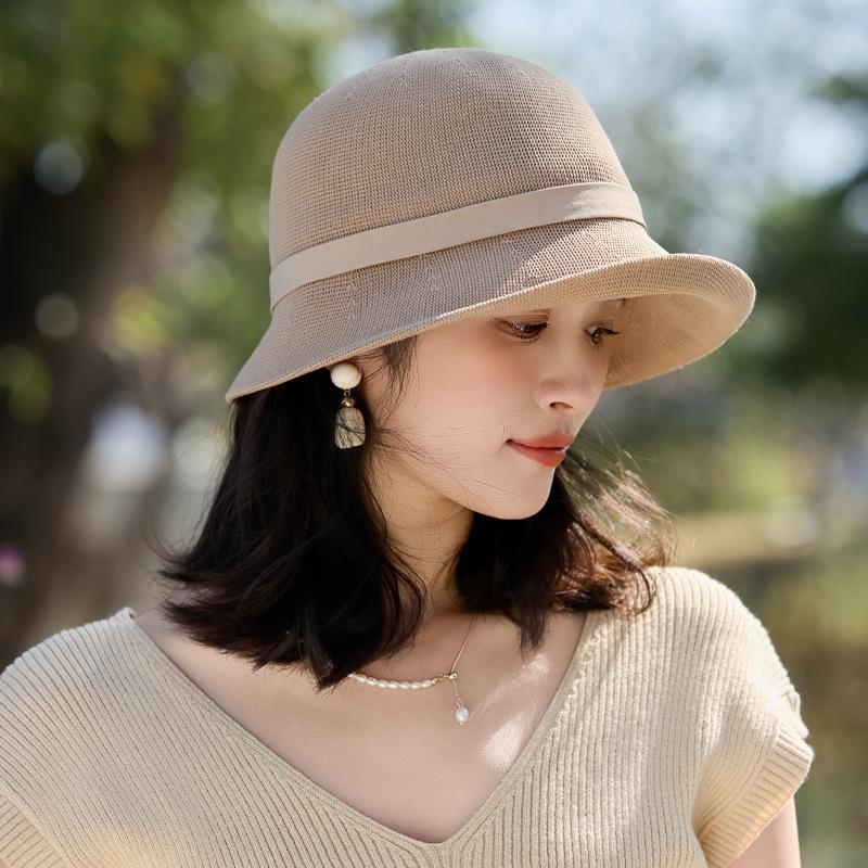 Korean Elegant Bucket Hat Fashion H Standard Uv Protection Women'S Knitted Basin Hat Outdoor Travel Sunshade Sun Protection Hat