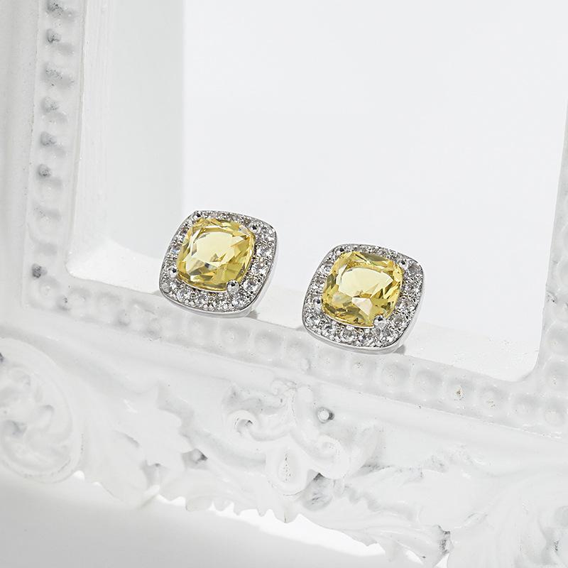 Popular Multicolor Earrings Four-claw Square Emerald Single-drill Earrings