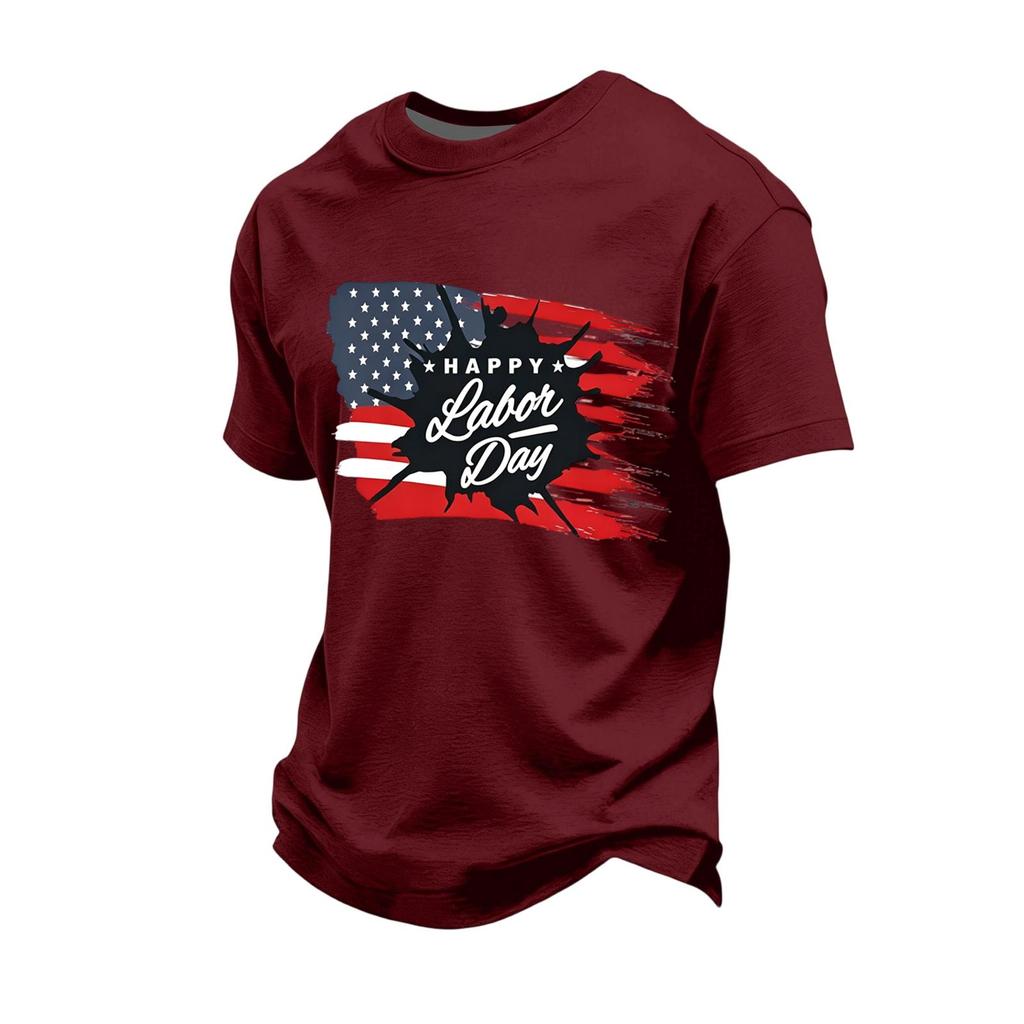 Men's Loose Fit Casual Short Sleeve T-Shirt Labor Day Print Crew Neck Soft Fabric Comfortable Top for Everyday Wear