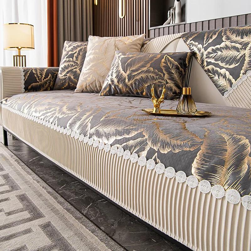 

Жаккардовый диван с листьями, подушка с вышивкой, кружевной край, чехол для дивана, противоскользящий чехол для дивана, осень-зима, голландский бархатный чехол для дивана 70x70