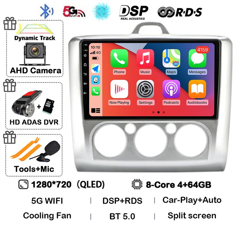 Android 14 Carplay Auto GPS 4G+WiFi Car Radio for Ford Focus Exi MT AT 2004-2011 Multimedia Video Player Stereo DSP Head Unit BT