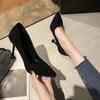 High Heeled Shoes Womens 2026 Spring/autumn Pointed Toe Thin Heel Black Professional Work Shoes Mid Heel College Etiquette Pumps