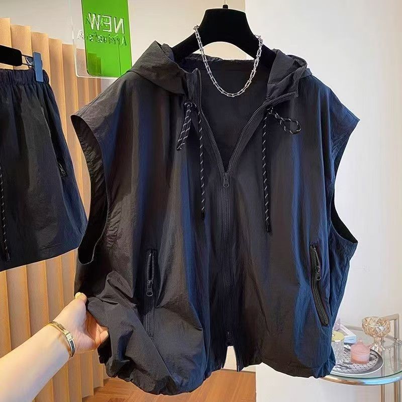 Hooded Sleeveless Vest Lightweight and Versatile for Spring and Summer Loose Casual Quick-dry Sun Protection
