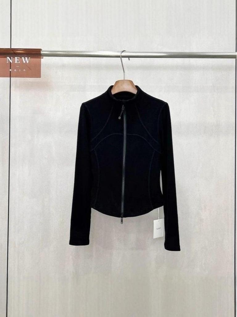 Korean Sporty Herringbone Velvet Stand Collar Zip Long Sleeve T-shirt for Women - Slimming Fit, Autumn/Winter 2025.