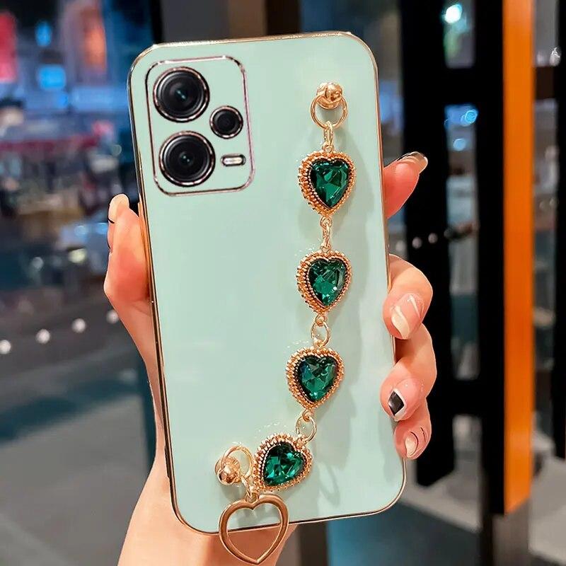Fashion Diamond Bracelet Chain Silicone Case for Xiaomi 13T Pro Redmi Note 12 Pro 11 9s 10s 8 10 9 Pro Plating Protection Cover