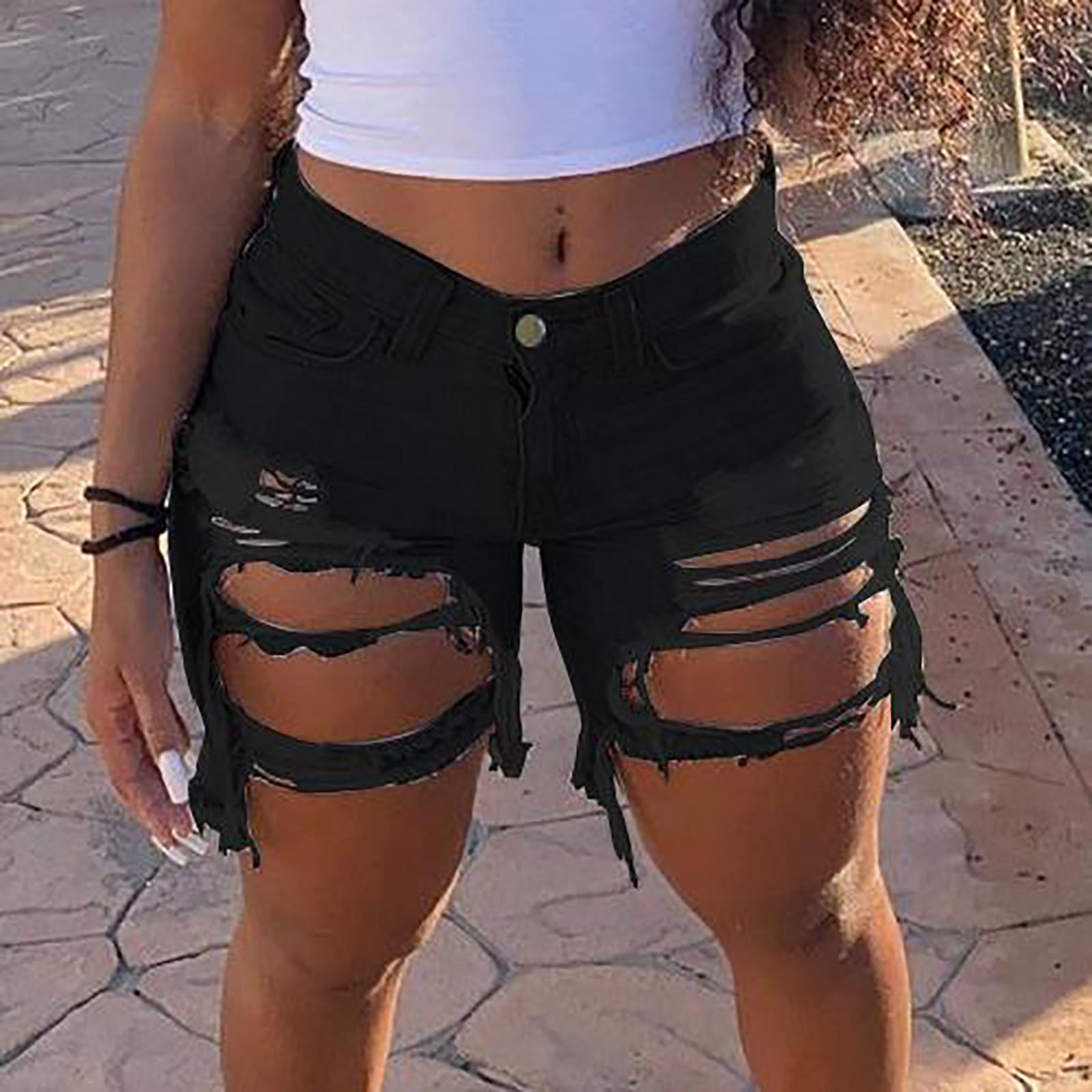 

Женские эластичные леггинсы с рваными отверстиями, короткие штаны, джинсовые шорты, рваные джинсы XXXL чёрный