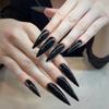 24pcs Vintage False Nails Press On Nails Black Pointed Tips Fake Nails Simple Solid Color Super Long Artificial Nails Wearable